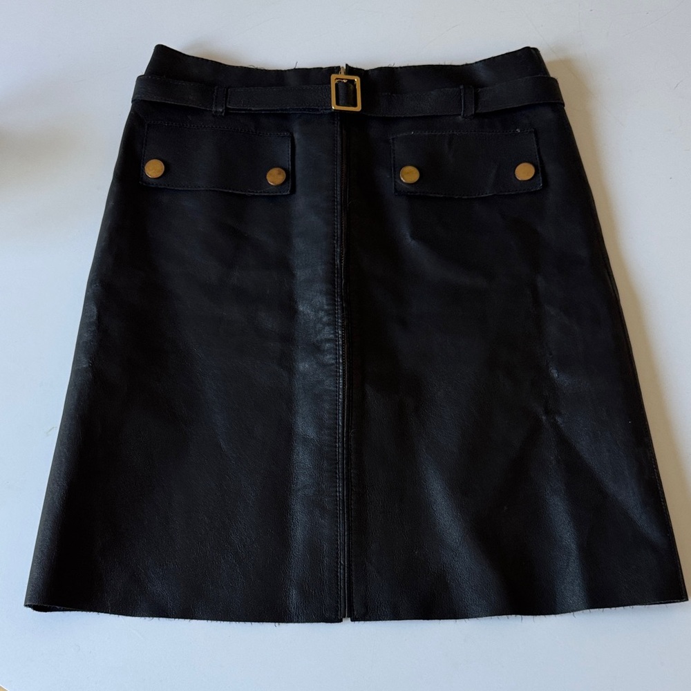 Leather Robert Rodriguez Black Skirt with Gold Details